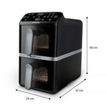 Philips Ovi Stacked Dual Basket 4000 fritadeira de ar quente 9L 2700W preta e prateada NA461/00