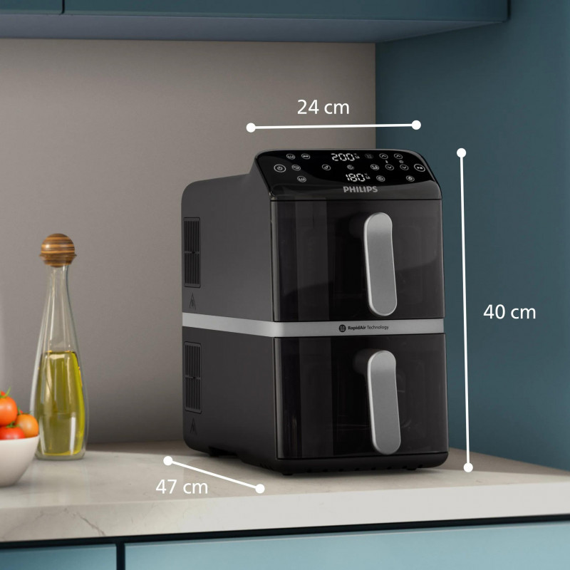 Philips Ovi Stacked Dual Basket 4000 fritadeira de ar quente 9L 2700W preta e prateada NA461/00