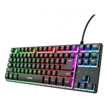 Teclado gaming Trust Gaming GXT833 THADO TKL - Tenkeyless, placa superior em metal, retroiluminação LED multicolorida, membrana, USB com fio
