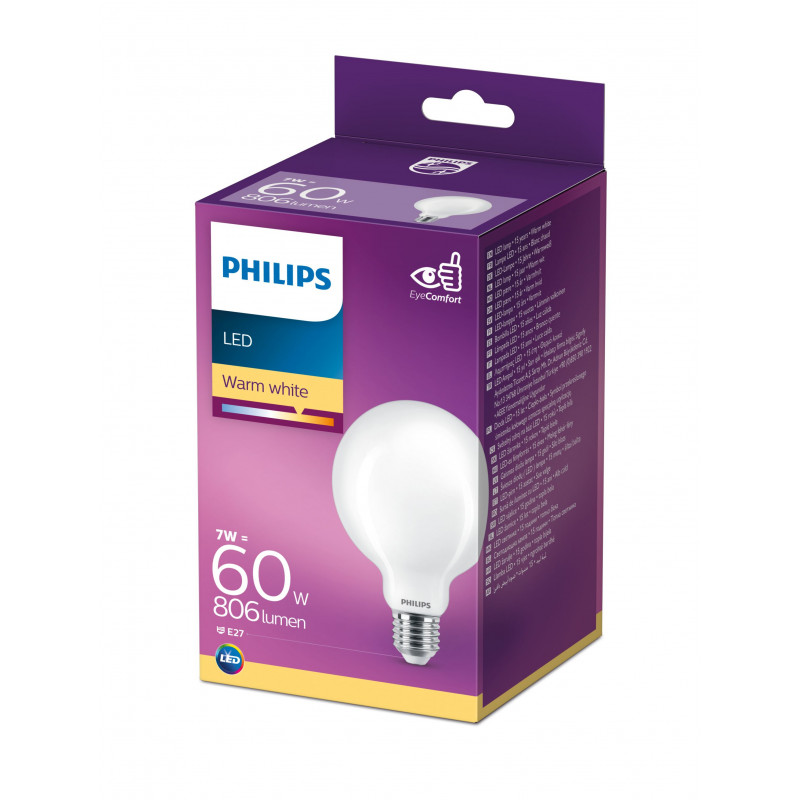Lâmpada esférica LED Philips Classic 60W G93 E27 branco quente mate não regulável