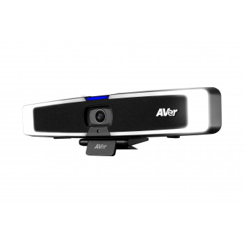Barra de som de vídeo USB 4K AVer VB130 com iluminação inteligente, zoom digital 4x, campo de visão de 120°, rastreamento automático por IA, microfone beamforming, altifalante de 10W, PoE+