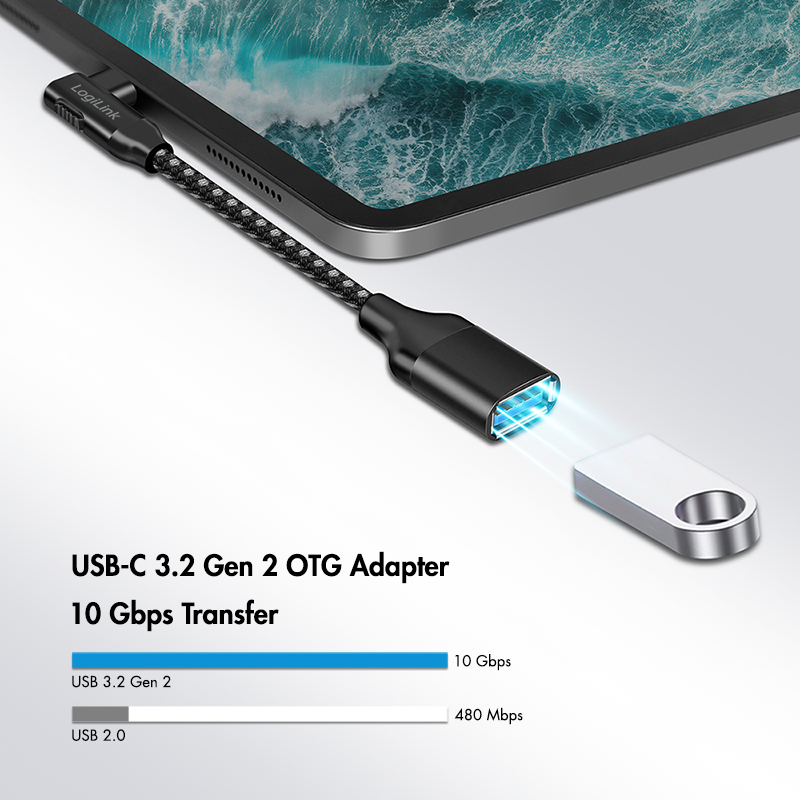 LogiLink CU0100 cabo adaptador USB-C para USB-A, 0,2 m, 10 Gbps, 90° angular, preto