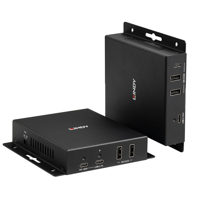 Extensor de vídeo e dados HDBaseT 3.0 Lindy 100m Cat.6A Type-C 4K60 (39347)