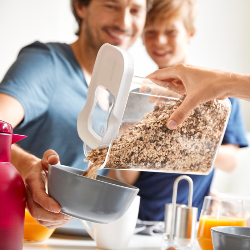 EMSA OPTIMA Recipiente retangular para alimentos secos 0,45 L transparente/branco com vedação de frescura, plástico sem BPA (3110600892)