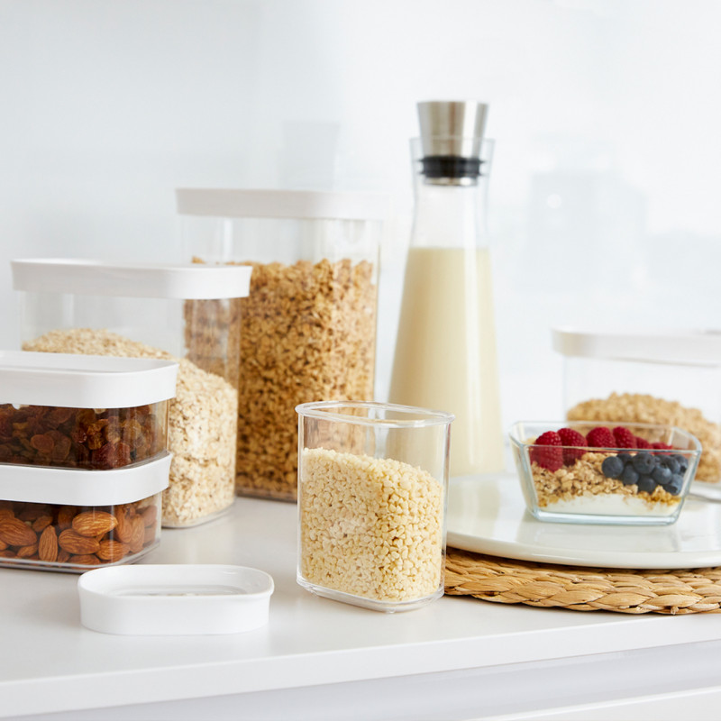 EMSA OPTIMA Recipiente retangular para alimentos secos 0,45 L transparente/branco com vedação de frescura, plástico sem BPA (3110600892)
