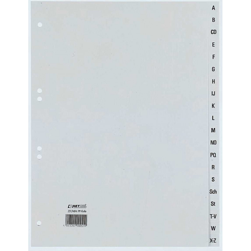 Separador A4 A-Z REXEL HETZEL, 20 separadores, polipropileno, cinzento, furação 80-80-80 mm 25240481