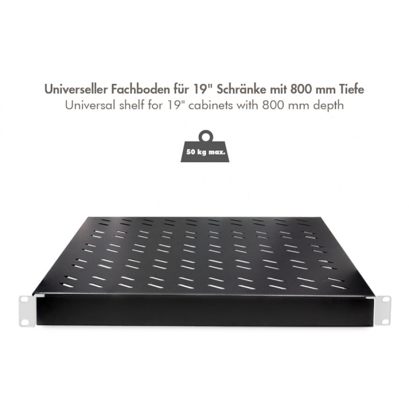 Prateleira de rack LogiLink 19 polegadas 1U profundidade ajustável 570 mm perfurada preta para armários de 800 mm de profundidade SF0800B