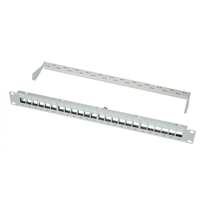 LogiLink painel de patch panel Keystone 19 polegadas, 24 portas, blindado, cinzento claro (RAL7035), 1U, para até 24 módulos Keystone, 1 unid. (NK4073)