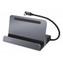 Docking station LogiLink UA0408 USB-C com suporte para tablet, HDMI 4K@60Hz, 100W PD, Gigabit Ethernet, prateado