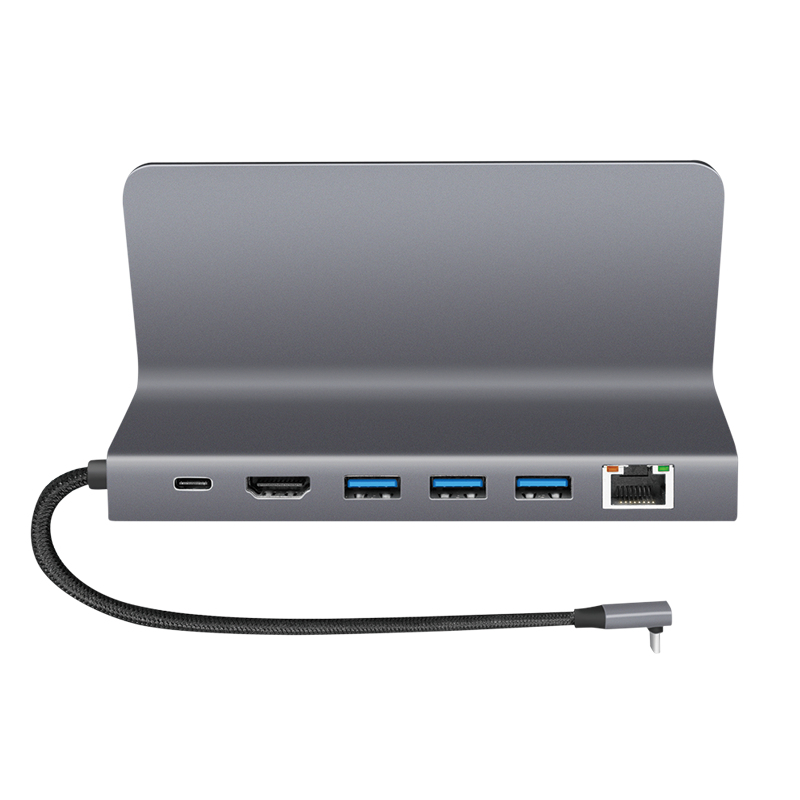 Docking station LogiLink UA0408 USB-C com suporte para tablet, HDMI 4K@60Hz, 100W PD, Gigabit Ethernet, prateado