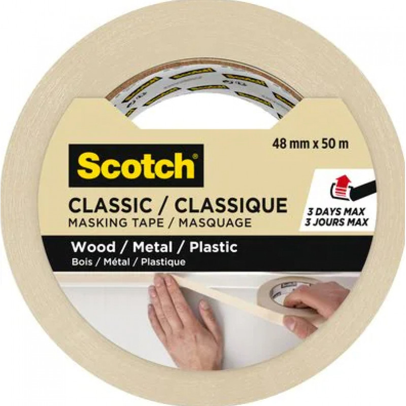 3M Classic 2000 fita de mascarar para pintura, bege, 48 mm x 50 m, certificada PEFC (CLASSIC-4850 PEFC)