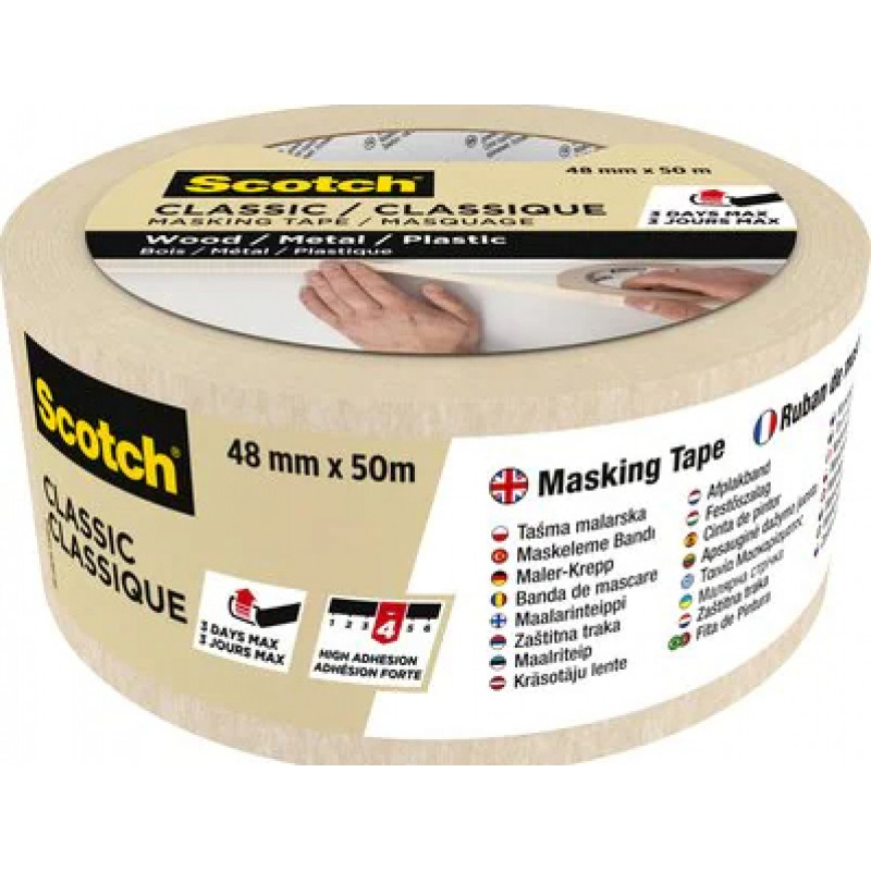 3M Classic 2000 fita de mascarar para pintura, bege, 48 mm x 50 m, certificada PEFC (CLASSIC-4850 PEFC)
