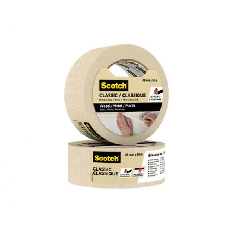 3M Classic 2000 fita de mascarar para pintura, bege, 48 mm x 50 m, certificada PEFC (CLASSIC-4850 PEFC)
