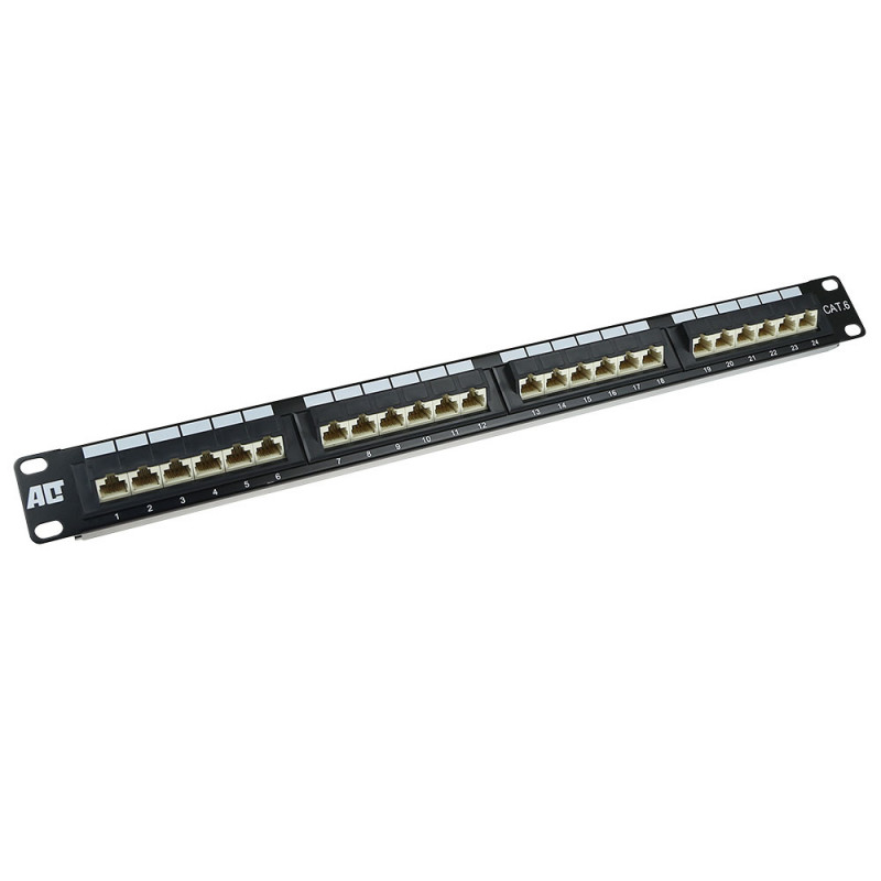 Patch panel ACT 24 portas CAT6 UTP 45° angular, 1U, preto (PP1013)
