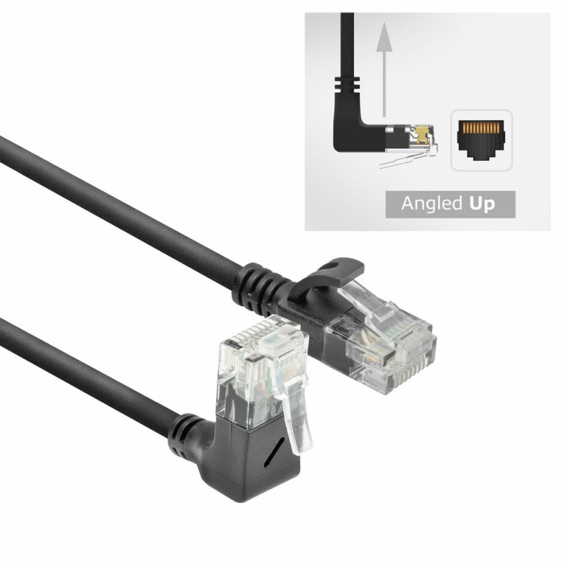 Cabo patch slimline ACT DC4901 1m CAT6A U/UTP LSZH, preto, RJ45 90° angular para reto