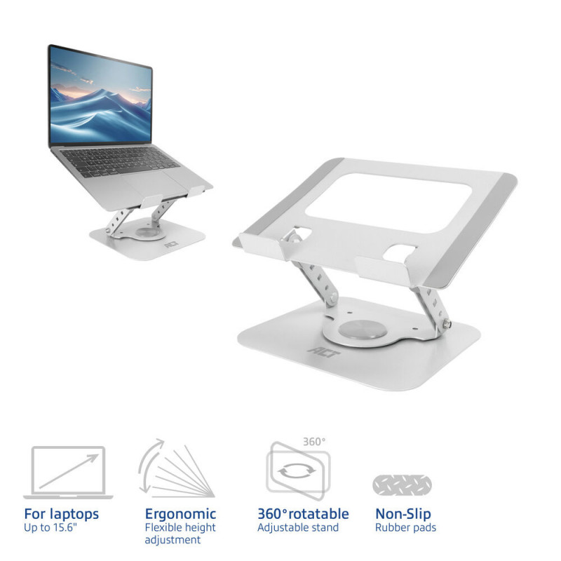 ACT Suporte para portátil 360° rotativo, altura ajustável continuamente, ACT Essentials (AC8136)