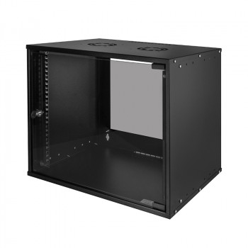 LogiLink Armário de parede 19 polegadas ECO 9U, 550mm de profundidade, porta de vidro, Preto RAL 9005, pré-montado W09C55B