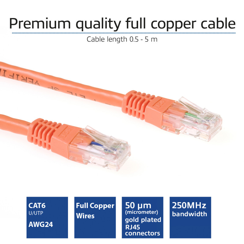 ACT IB1505 cabo patch Cat6 U/UTP, RJ45, 5 m, laranja