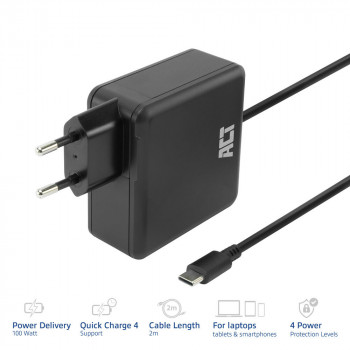 ACT carregador USB-C para portátil 100W com perfis Power Delivery, 2 m (AC2015)