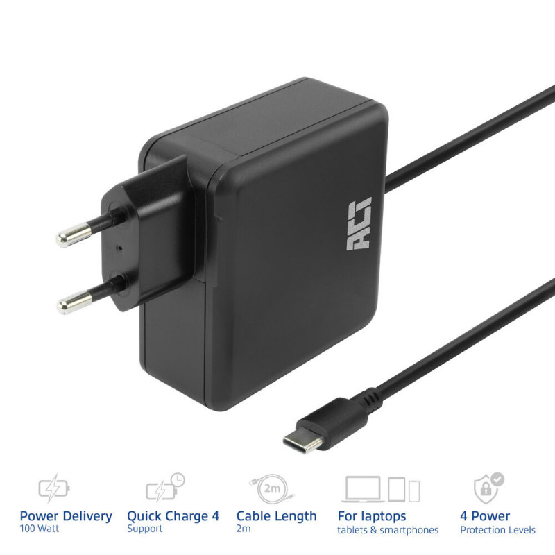 ACT carregador USB-C para portátil 100W com perfis Power Delivery, 2 m (AC2015)
