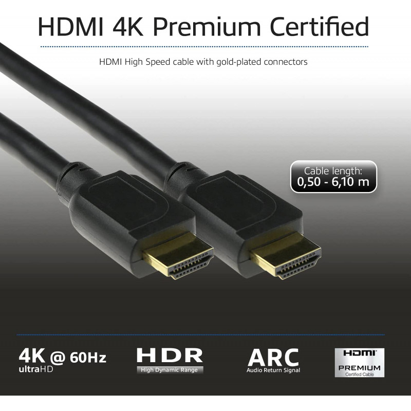 Cabo HDMI ACT AK3947 6,1m 4K 60Hz HDR ARC 18Gbps preto