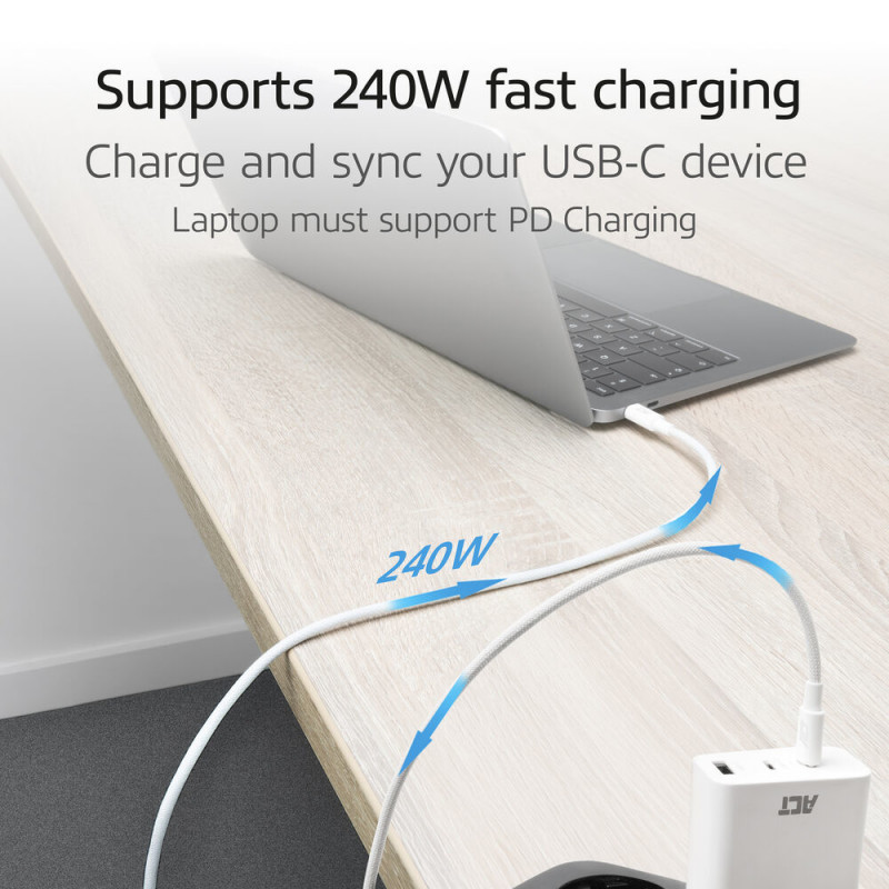 ACT Cabo de carregamento/dados USB 2.0 240W USB-C para USB-C, branco, 1 m (AC3084)