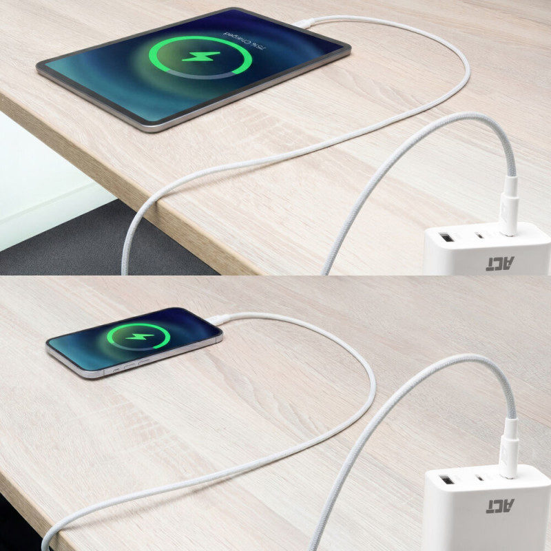 ACT Cabo de carregamento/dados USB 2.0 240W USB-C para USB-C, branco, 1 m (AC3084)