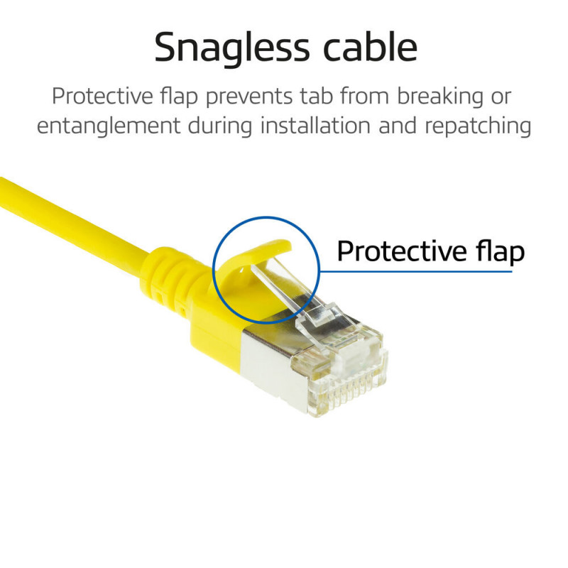 ACT Amarelo 0,5m LSZH S/FTP CAT6A Cabo de rede Slimline Snagless com fichas RJ45 (DB7800)