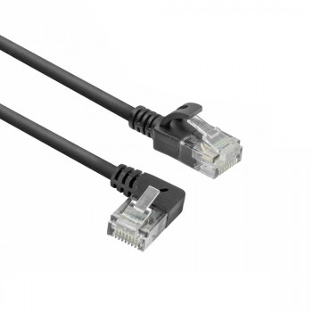 Cabo de patch slim CAT6A U/UTP LSZH ACT DC1901, 1 m, RJ45 90° angular à esquerda para reto, preto