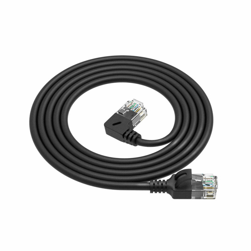Cabo de patch slim CAT6A U/UTP LSZH ACT DC1901, 1 m, RJ45 90° angular à esquerda para reto, preto