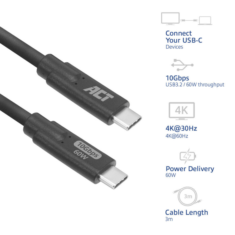 ACT AC7443 cabo USB-C (M) para USB-C (M), 24 pinos