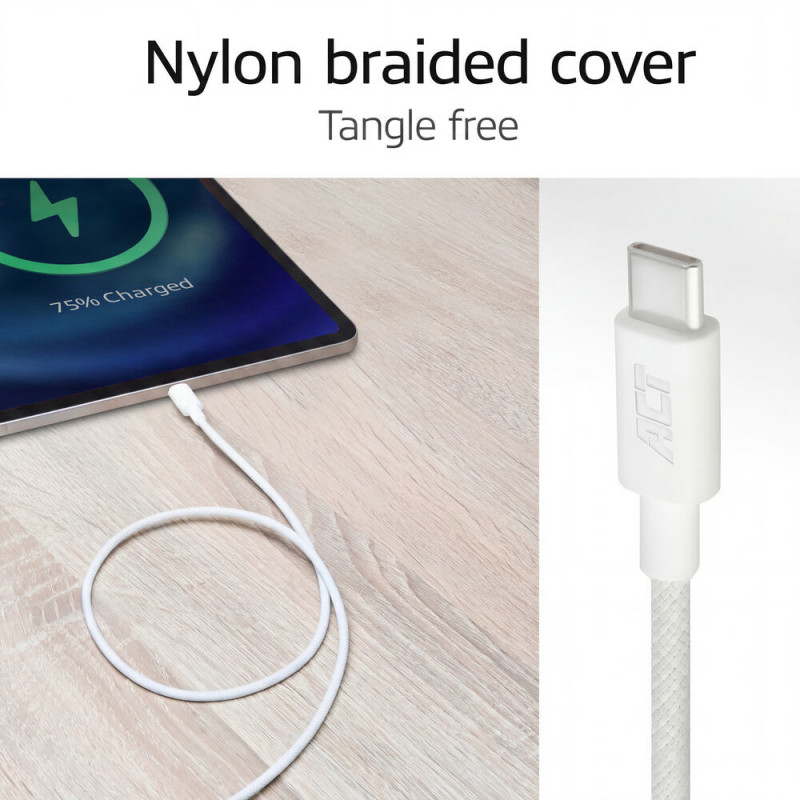Cabo de carregamento/dados USB 2.0 60W ACT USB-C para USB-C, branco, 2 m (AC3081)