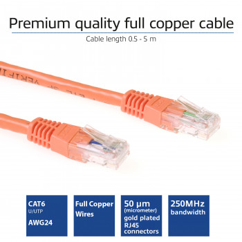 ACT Cabo de rede U/UTP CAT6 laranja de 2 m com fichas RJ45 IB1502