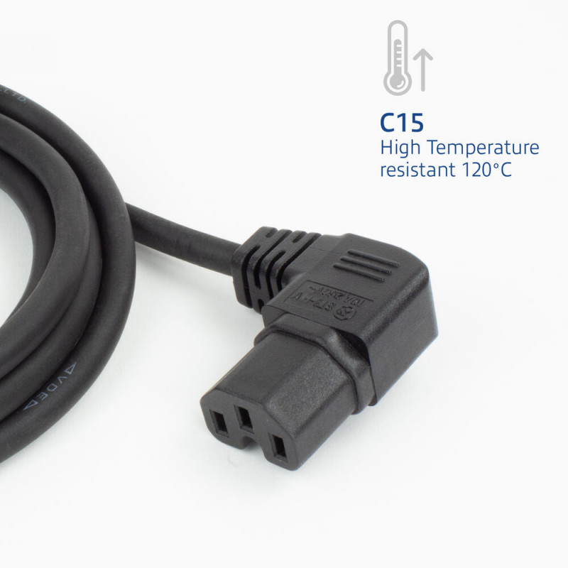 ACT Cabo de alimentação ficha Schuko CEE 7/7 angular para conector fêmea IEC C15 angular direito 1 m preto AK5349
