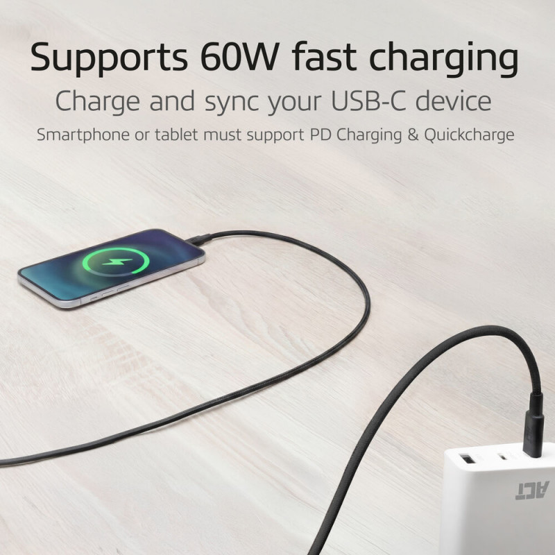 ACT Cabo de carregamento/dados USB 2.0 60W USB-C para USB-C, preto, 2 m (AC3083)
