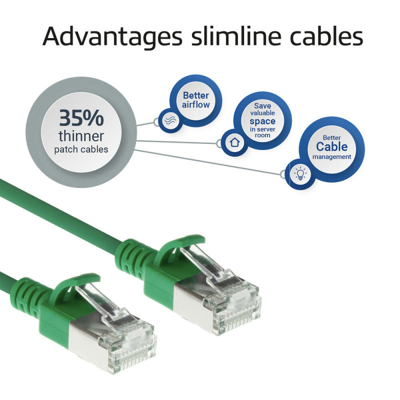ACT Cabo patch slimline LSZH S/FTP CAT6A snagless verde 3 m com conectores RJ45 (DB7703)
