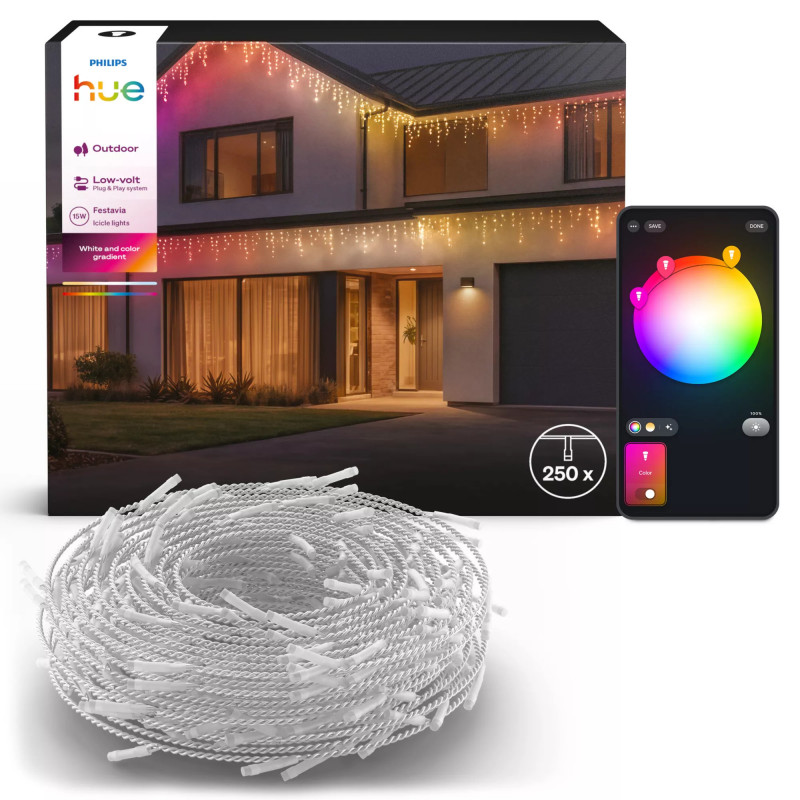 Philips Hue Festavia fio de luzes em forma de pingente de gelo, White & Color Ambiance, 8,5 m