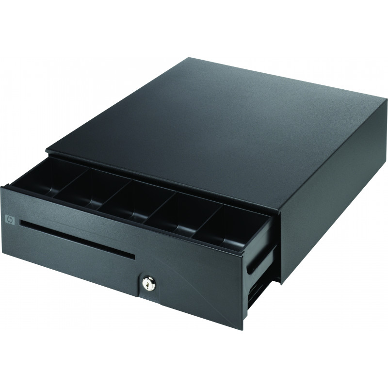 Caixa de dinheiro HP para Engage Flex Mini Retail System – eletrónica, fechadura de 3 posições, 5 compartimentos para notas / 8 para moedas, preto