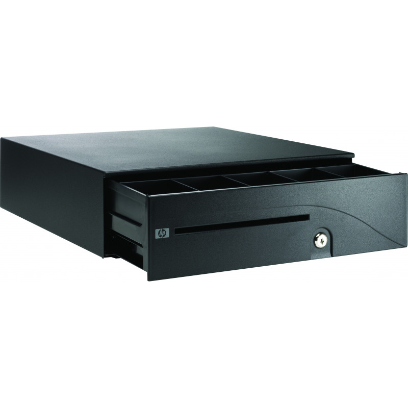 Caixa de dinheiro HP para Engage Flex Mini Retail System – eletrónica, fechadura de 3 posições, 5 compartimentos para notas / 8 para moedas, preto