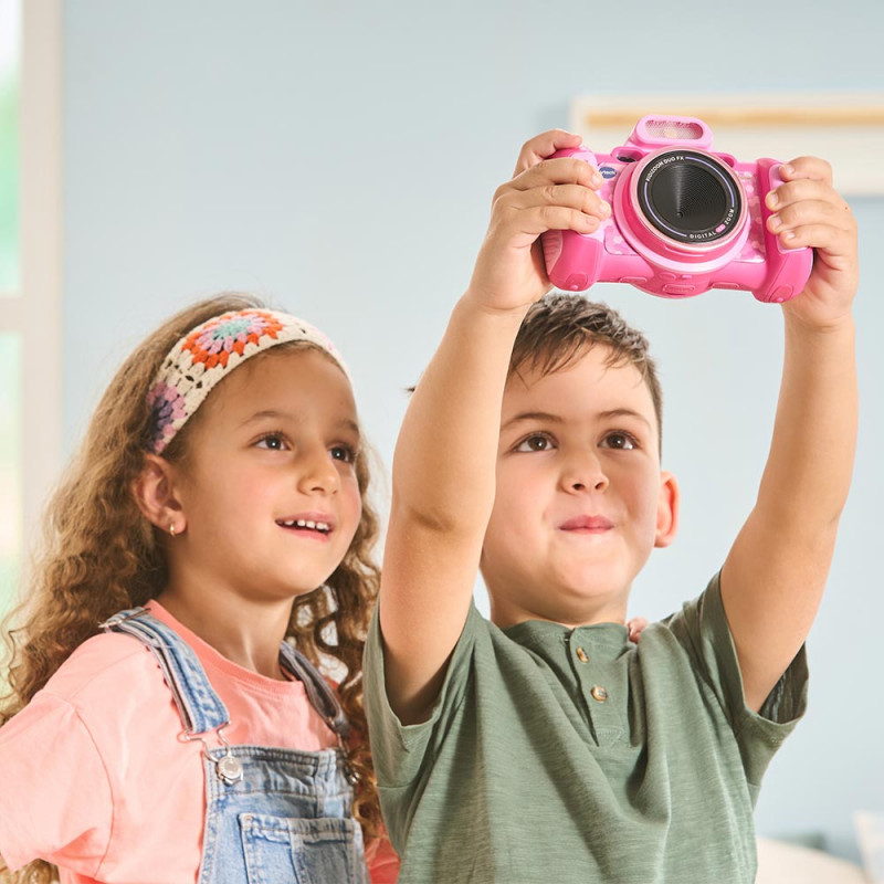 VTech Kidizoom Duo FX rosa câmara digital com lente dupla, 5MP, LCD colorido 2,4 polegadas, jogos, slot microSD, USB, 4x AA 80-519954