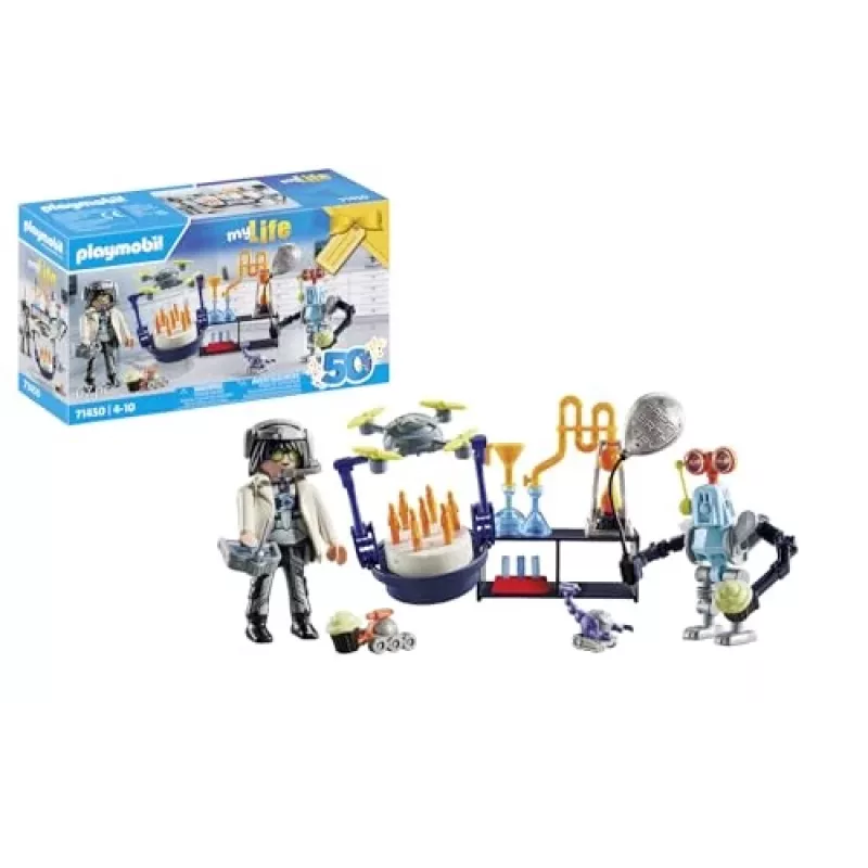 Playmobil 71450 My Life: Investigador com robôs – Festa de ciência no laboratório com drone de transporte e robôs – Divertido artigo de jogo de faz de conta imaginativo