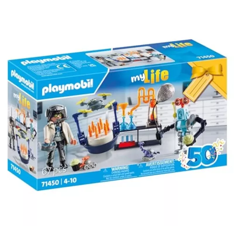 Playmobil 71450 My Life: Investigador com robôs – Festa de ciência no laboratório com drone de transporte e robôs – Divertido artigo de jogo de faz de conta imaginativo