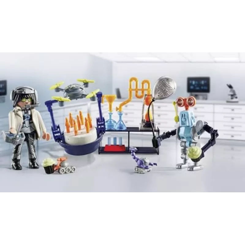 Playmobil 71450 My Life: Investigador com robôs – Festa de ciência no laboratório com drone de transporte e robôs – Divertido artigo de jogo de faz de conta imaginativo