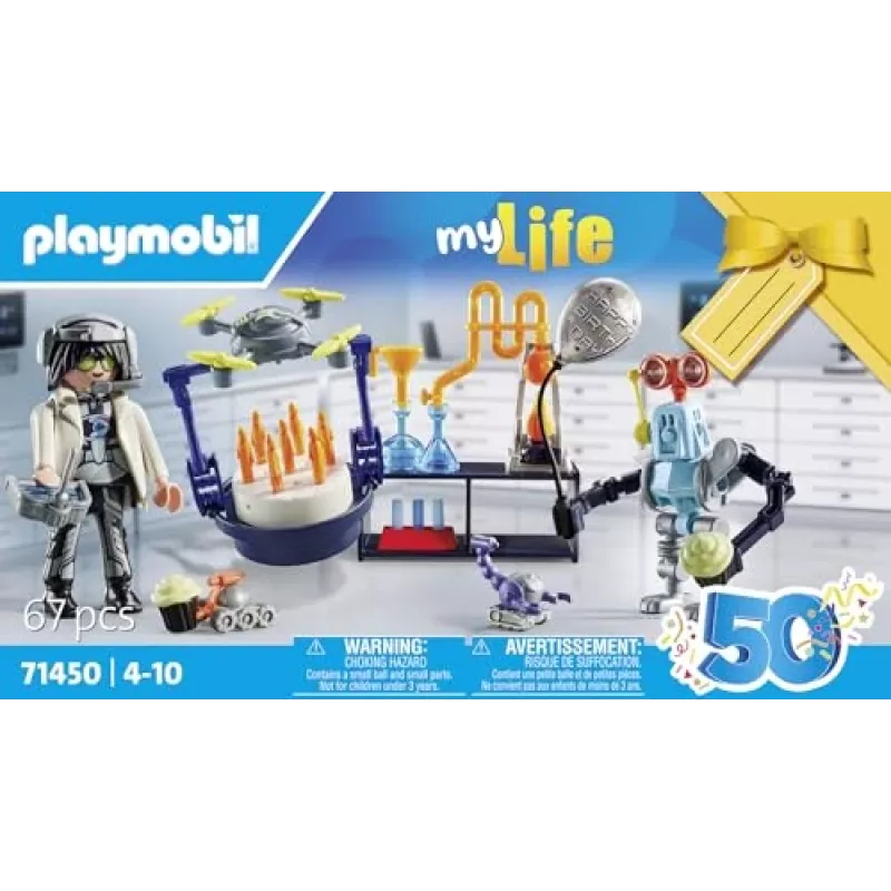 Playmobil 71450 My Life: Investigador com robôs – Festa de ciência no laboratório com drone de transporte e robôs – Divertido artigo de jogo de faz de conta imaginativo