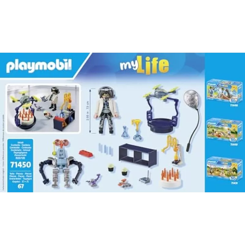 Playmobil 71450 My Life: Investigador com robôs – Festa de ciência no laboratório com drone de transporte e robôs – Divertido artigo de jogo de faz de conta imaginativo
