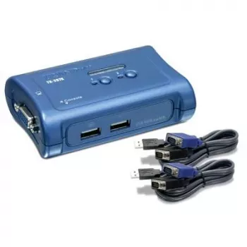 TRENDnet switch KVM USB de 2 portas e conjunto de cabos, resolução 2048 x 1536, monitorização de dispositivos, auto-scan, feedback acústico, USB 1.1, compatível com