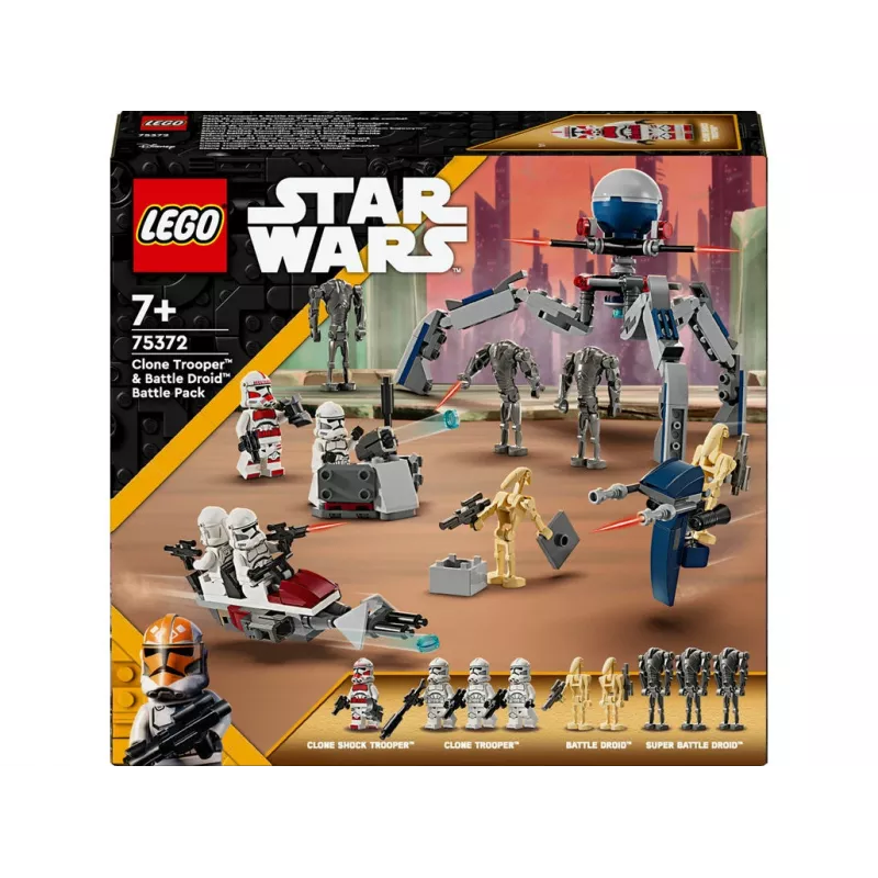 LEGO Star Wars Clone Trooper e Battle Droid Battle Pack Brinquedo de construção para crianças com veículo Speeder Bike, 4 minifiguras e 5 figuras, presente para rapazes