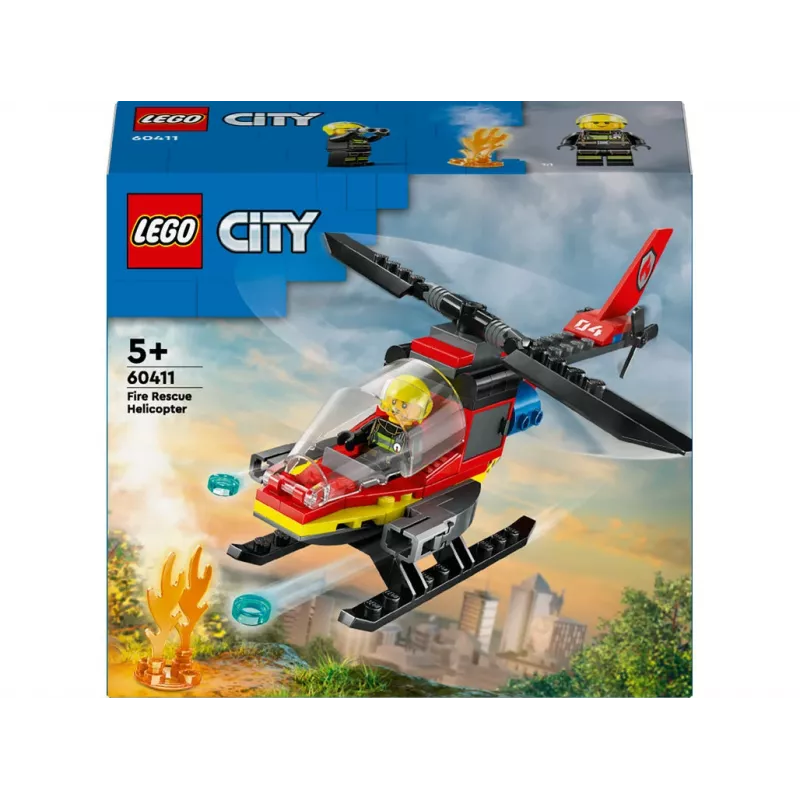 LEGO City Helicóptero dos Bombeiros 60411 Brinquedo de construção, 85 peças, pás do rotor giratórias, 1 minifigura, idade 5+ (220×90×60 mm)