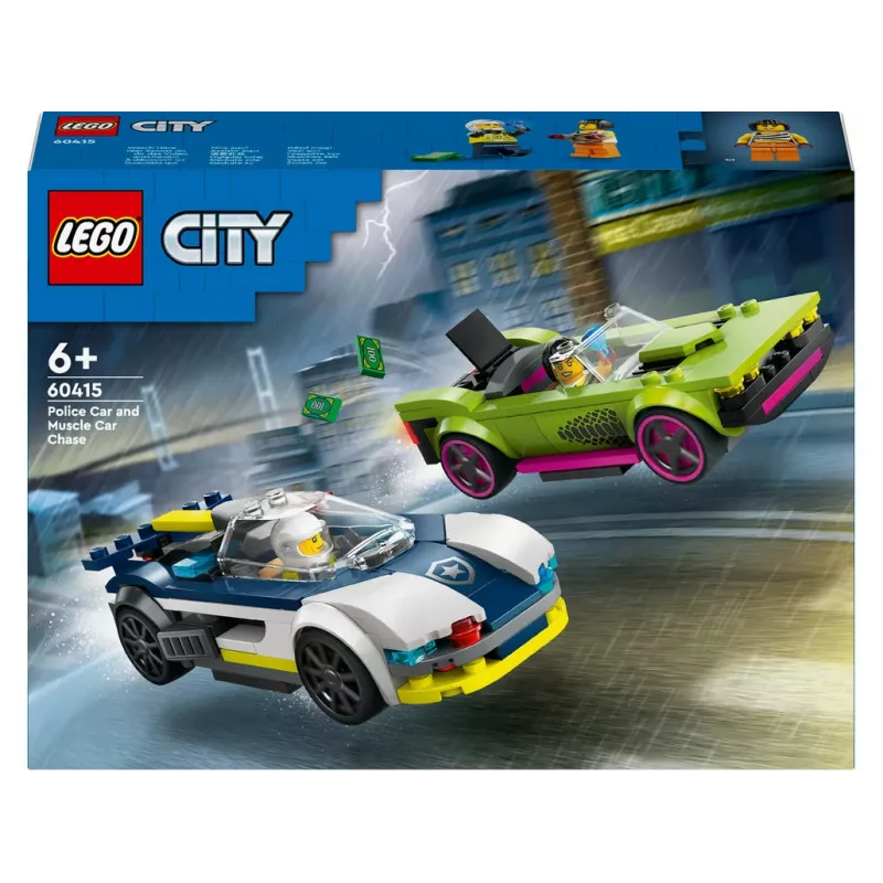 Conjunto de brincar LEGO City 60415 Carro de polícia e perseguição de muscle car — 213 peças, 2 minifiguras, idade 6+