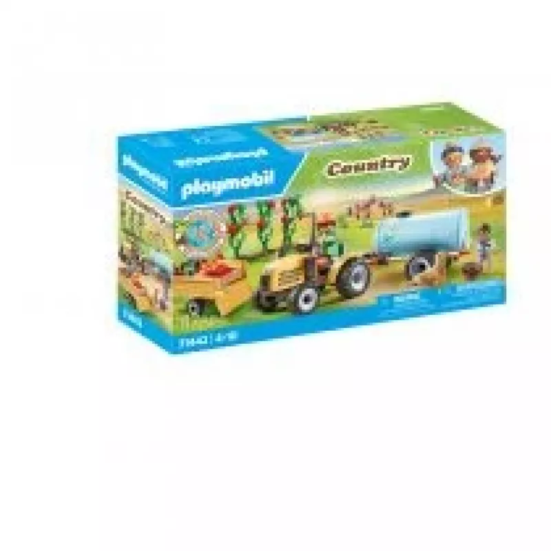 Playmobil 71442 Country: Trator com atrelado e depósito de água – Colheita fresca na quinta – Descobrir o ambiente de forma lúdica – Jogo de faz de conta imaginativo